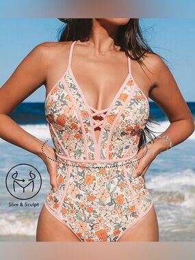 Cupshe Pink Floral One-Piece Swimsuit